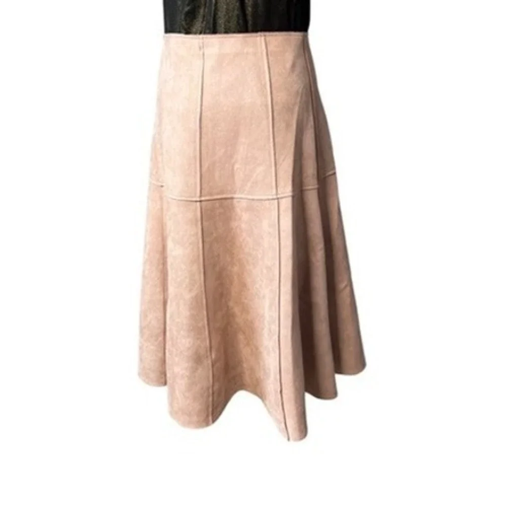 Favlux Fawn Tan‎ Faux Suede Seamed Trumpet Skirt MEDIUM Neutral Earth Tones NWT